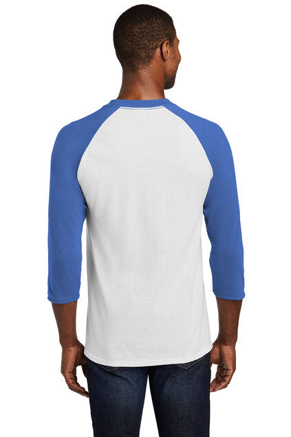 Camiseta raglán de manga 3/4 en blanco y azul marino de Nautical Bay®