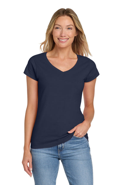 Camiseta de cuello en V azul marino suave para mujer de Nautical Bay®