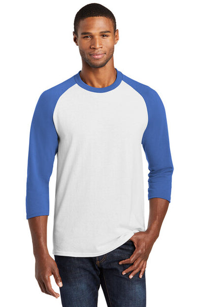 Camiseta raglán de manga 3/4 en blanco y azul marino de Nautical Bay®